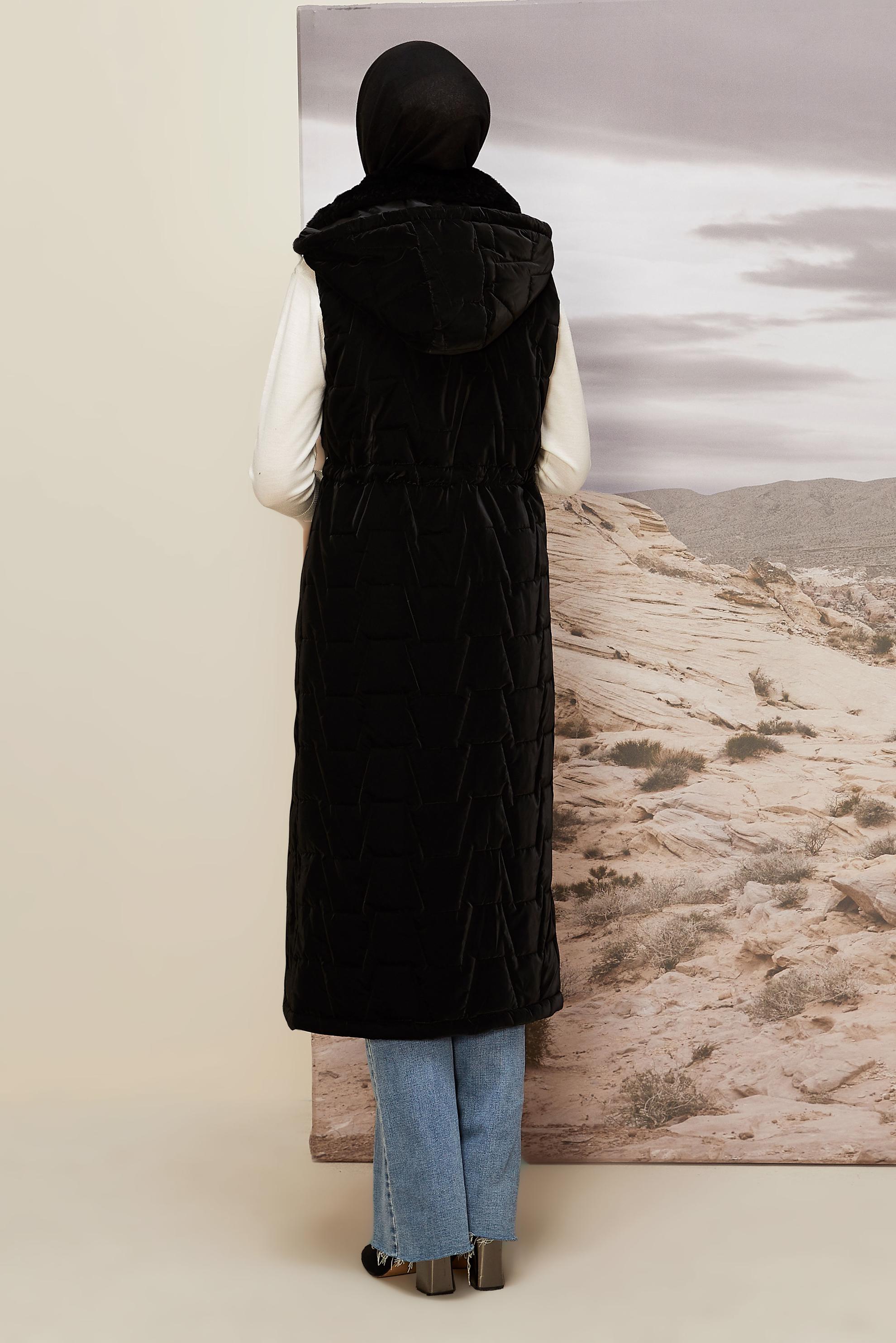 Tesettür giyim SİYAH KAPÜŞONLU YELEK 90589