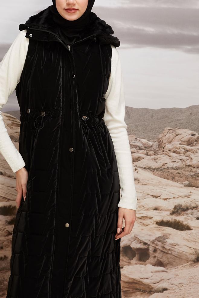 Tesettür giyim SİYAH KAPÜŞONLU YELEK 90589 - ALVİNA