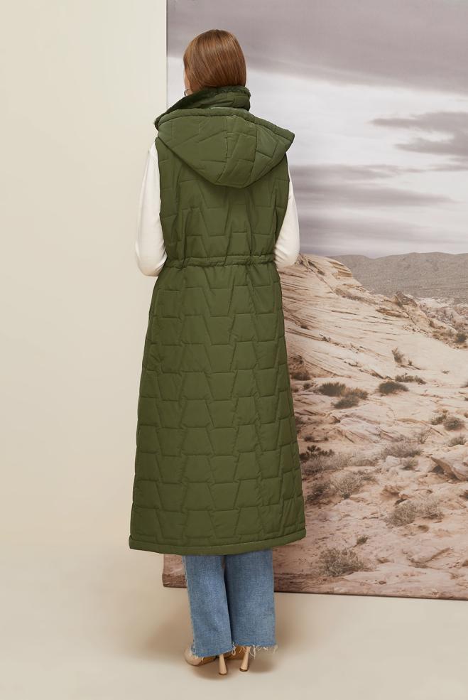 Tesettür giyim HAKİ KAPÜŞONLU YELEK 90589 - ALVİNA