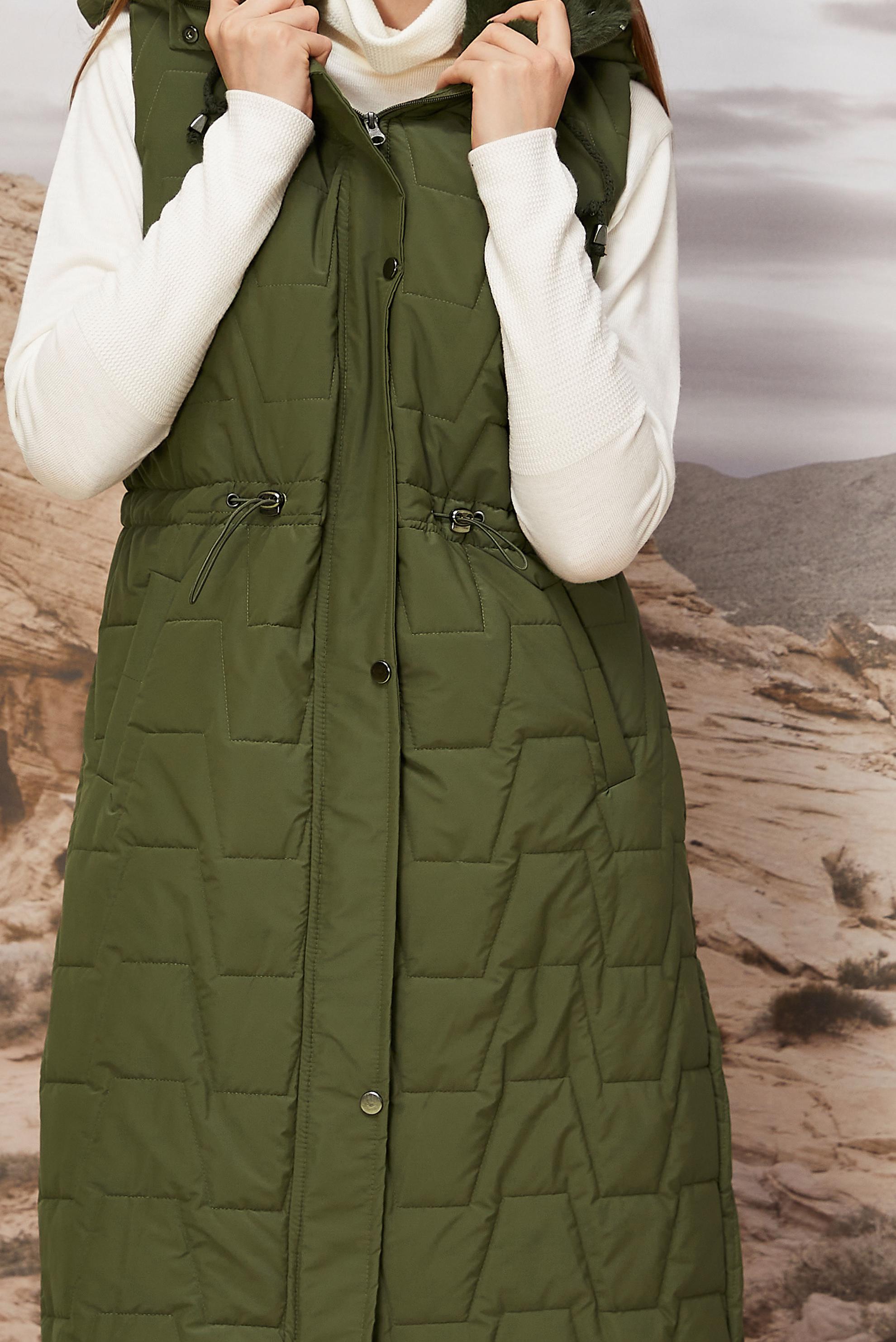 Tesettür giyim HAKİ KAPÜŞONLU YELEK 90589