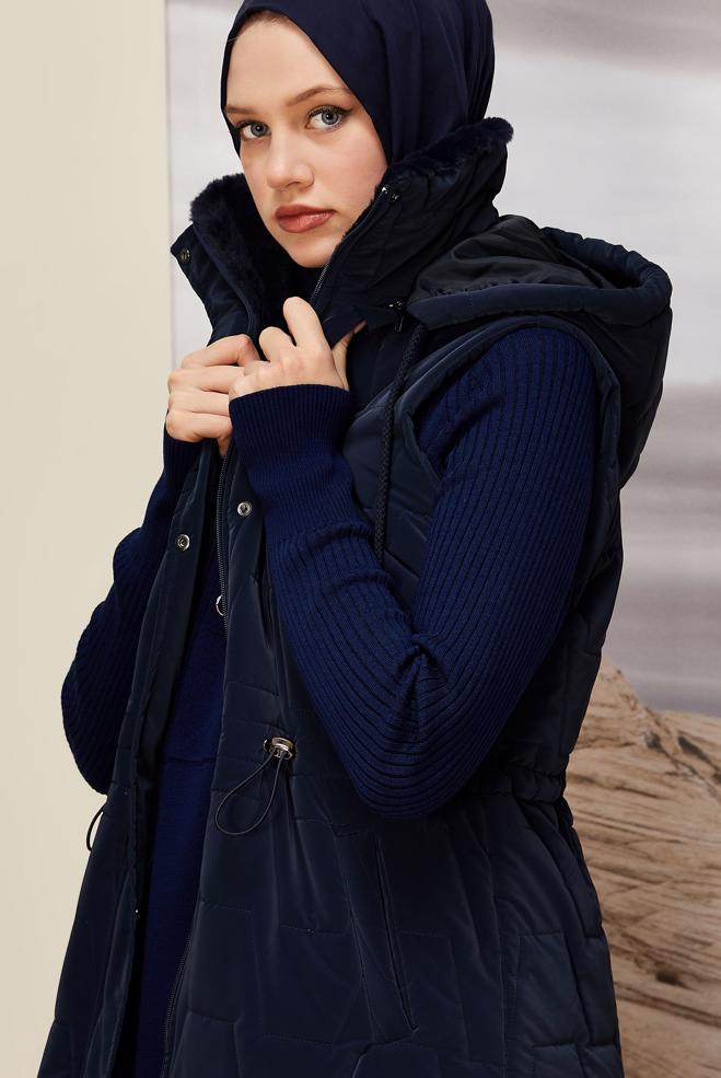 Tesettür giyim LACİVERT KAPÜŞONLU YELEK 90589 - ALVİNA