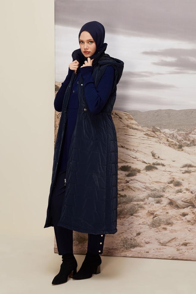 Tesettür giyim LACİVERT KAPÜŞONLU YELEK 90589 - ALVİNA