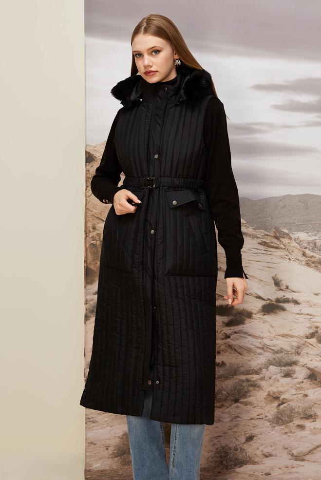 Vêtements hijab NOIR GILET MATELASSÉ 90596 - ALVİNA