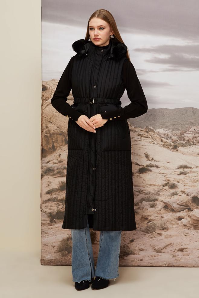 Vêtements hijab NOIR GILET MATELASSÉ 90596 - ALVİNA