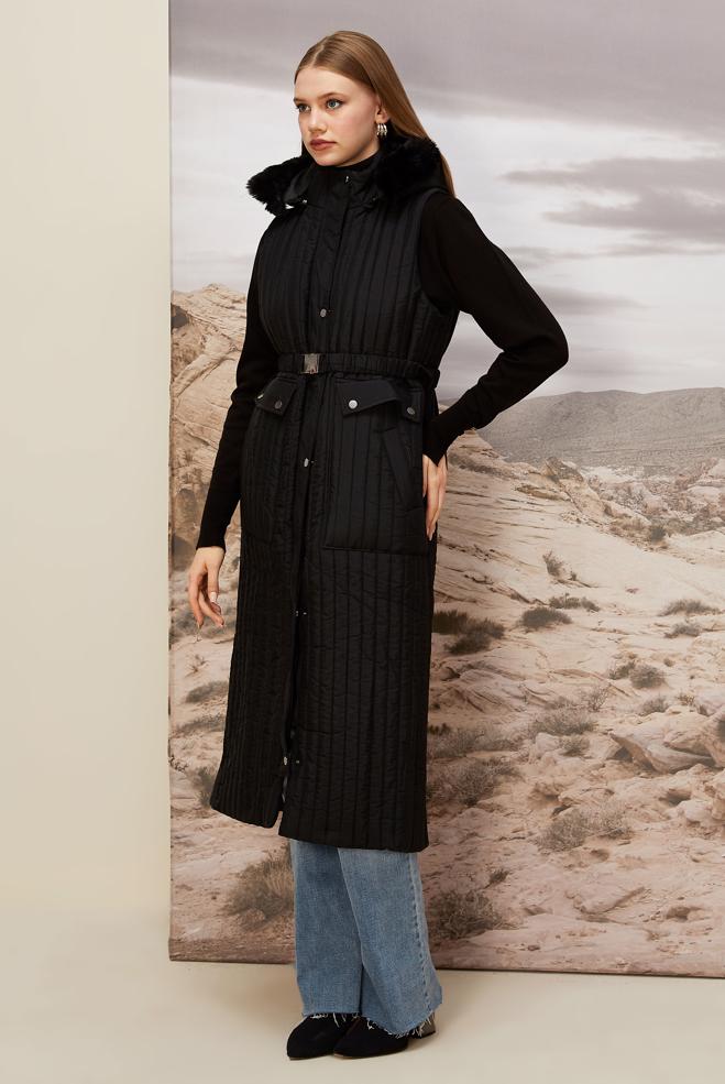 Vêtements hijab NOIR GILET MATELASSÉ 90596 - ALVİNA