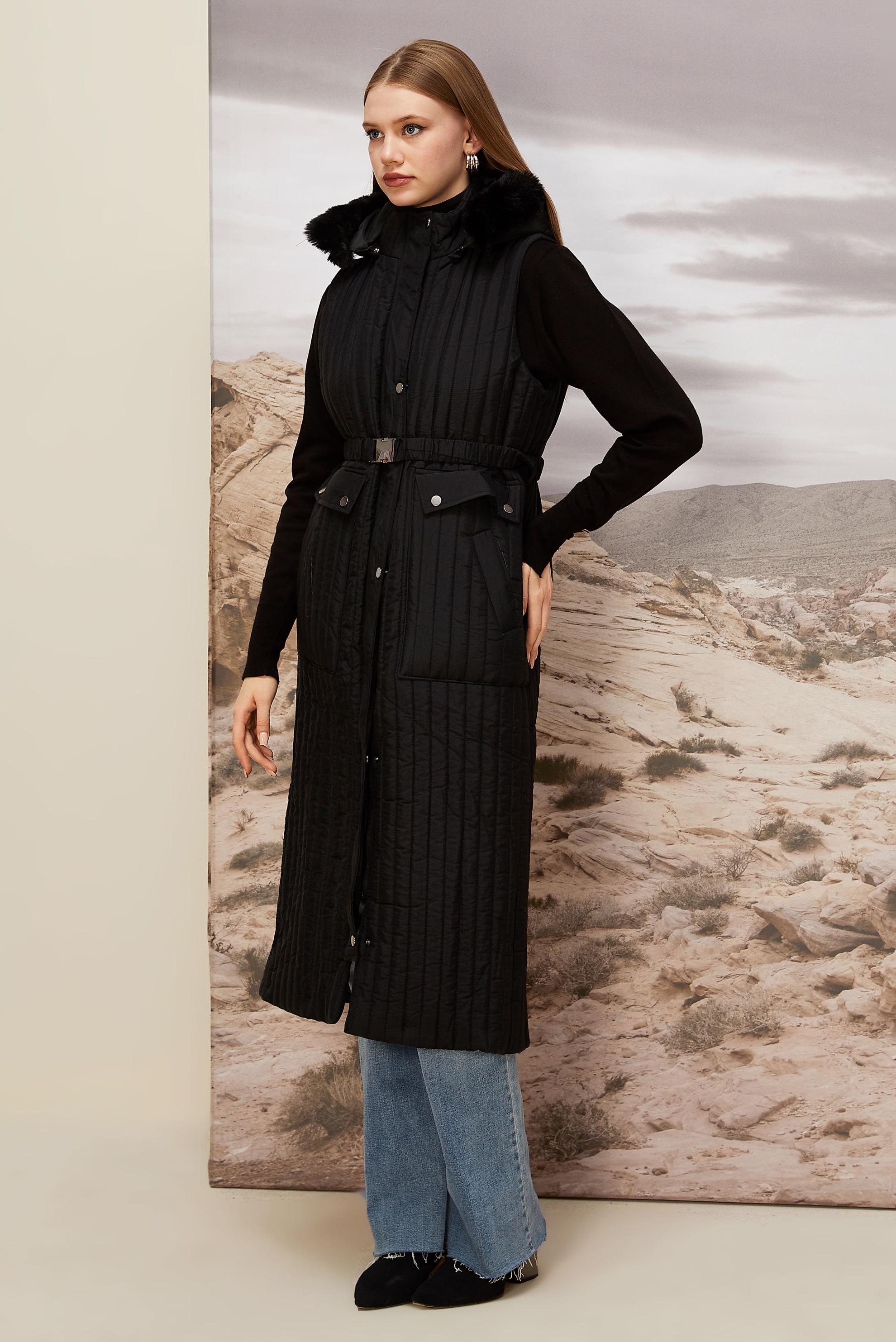 Tesettür giyim SİYAH KAPİTONE YELEK 90596