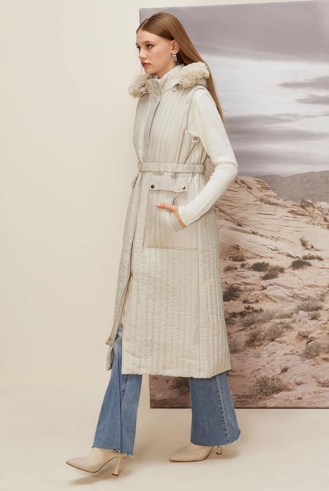 Vêtements hijab BEIGE GILET MATELASSÉ 90596 - ALVİNA