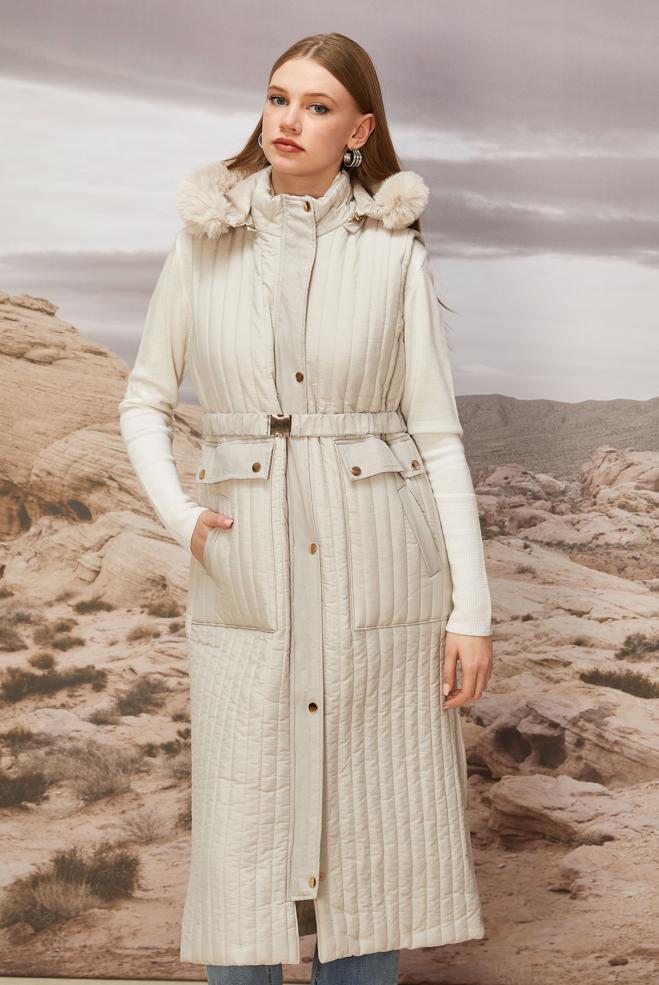 Vêtements hijab BEIGE GILET MATELASSÉ 90596 - ALVİNA