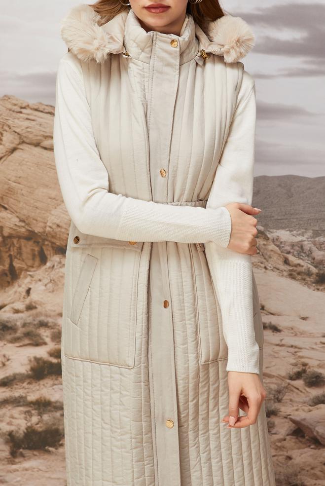 Vêtements hijab BEIGE GILET MATELASSÉ 90596 - ALVİNA