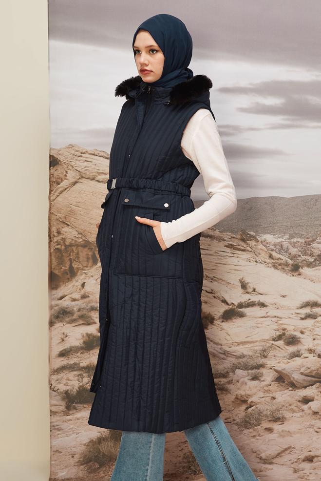 Vêtements hijab BLEU MARINE GILET MATELASSÉ 90596 - ALVİNA