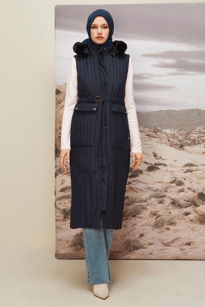 Vêtements hijab BLEU MARINE GILET MATELASSÉ 90596 - ALVİNA