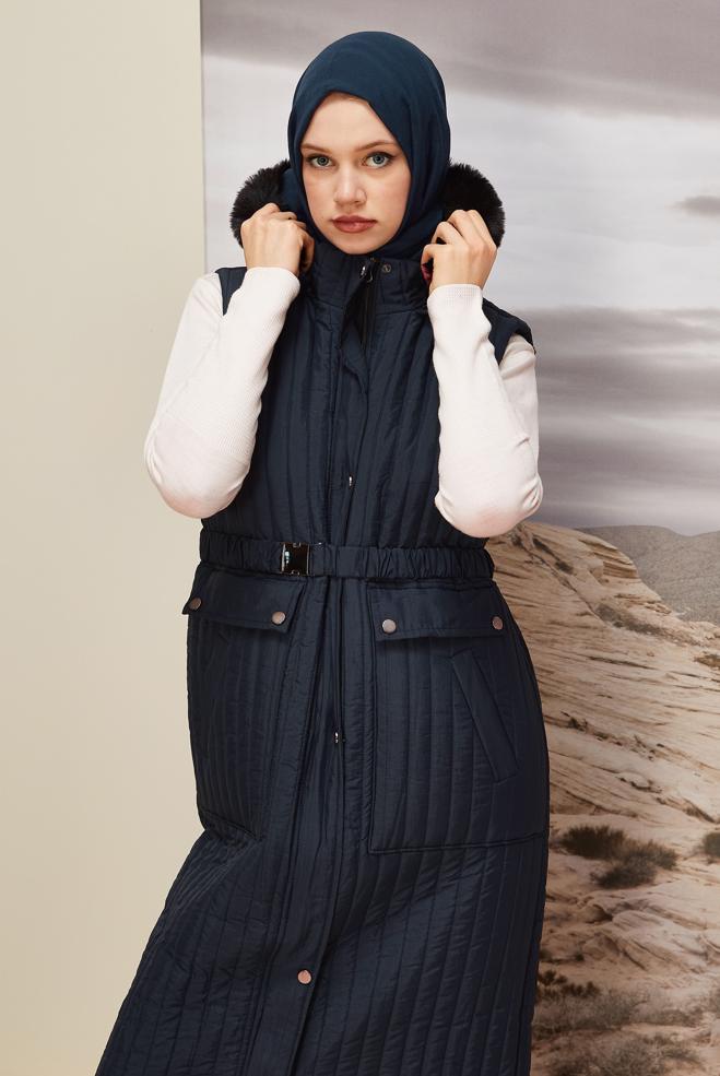 Vêtements hijab BLEU MARINE GILET MATELASSÉ 90596 - ALVİNA