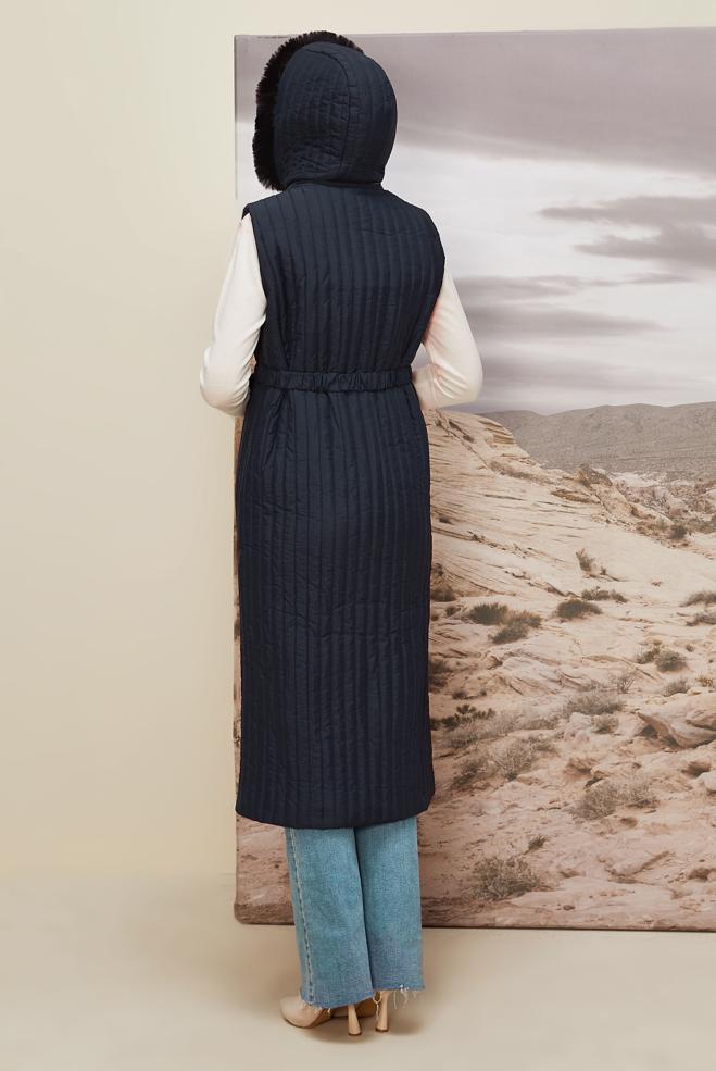 Vêtements hijab BLEU MARINE GILET MATELASSÉ 90596 - ALVİNA