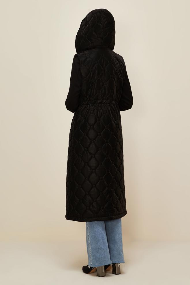 Vêtements hijab NOIR GILET AVEC DÉTAILS EN FOURRURE 90598 - ALVİNA