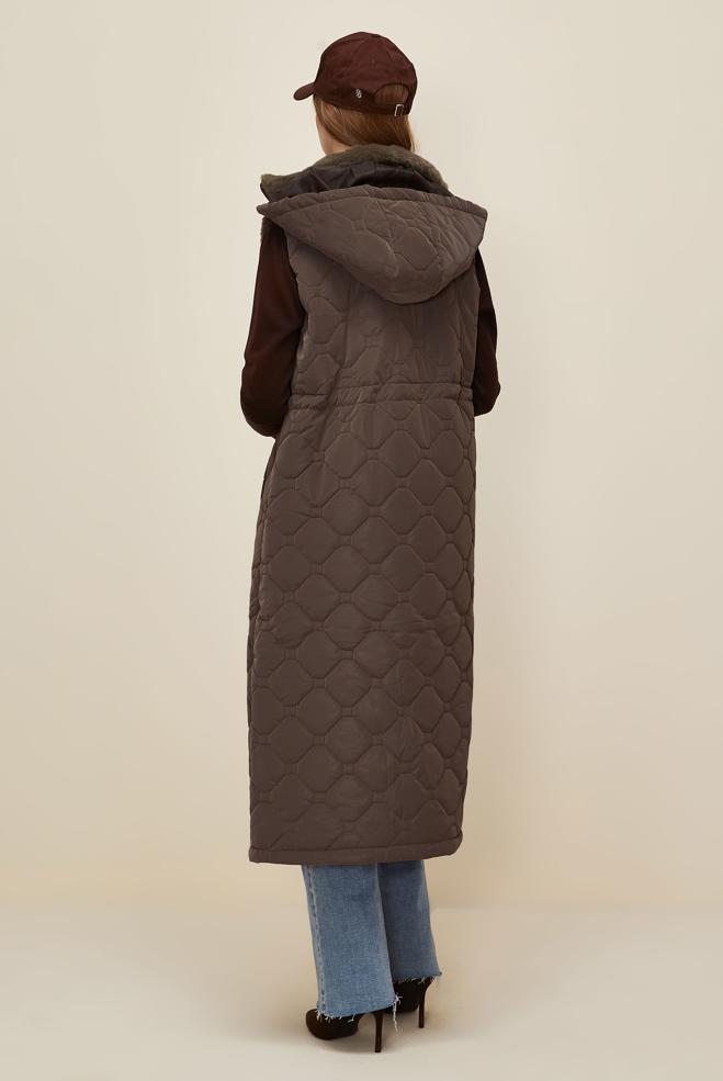 Vêtements hijab BRUN GILET AVEC DÉTAILS EN FOURRURE 90598 - ALVİNA