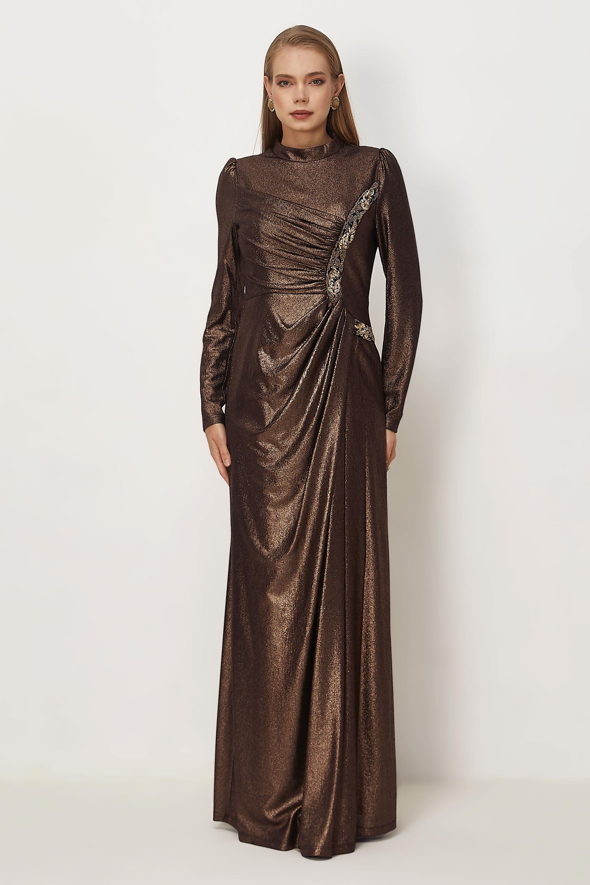 Vêtements hijab NOIR ROBE DE SOIRÉE DÉTAILLÉE DE GEMMES 50532