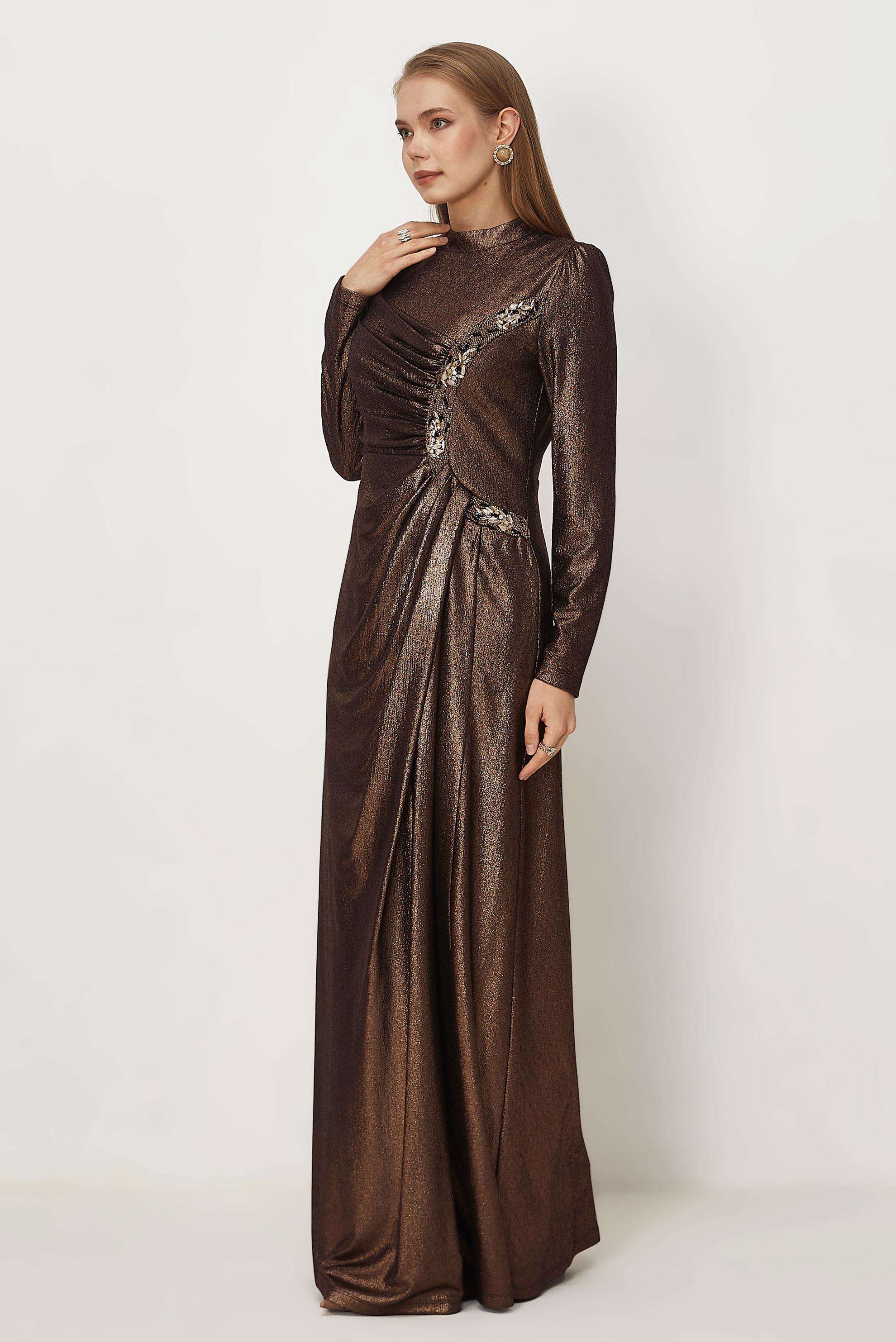 Vêtements hijab NOIR ROBE DE SOIRÉE DÉTAILLÉE DE GEMMES 50532