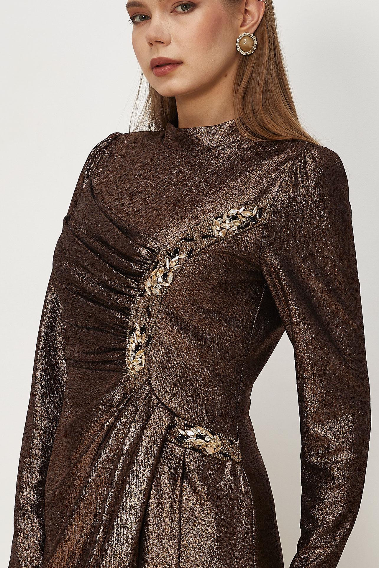 Vêtements hijab NOIR ROBE DE SOIRÉE DÉTAILLÉE DE GEMMES 50532