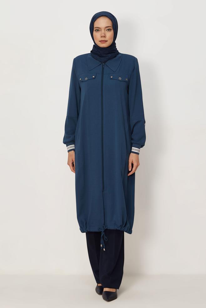 Hijab clothing NAVY BLUE LINEN LOOKING JACKET 45599 - ALVİNA