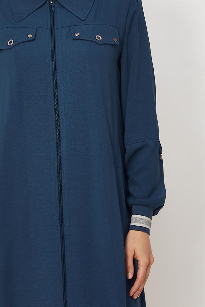 Hijab clothing NAVY BLUE LINEN LOOKING JACKET 45599 - ALVİNA