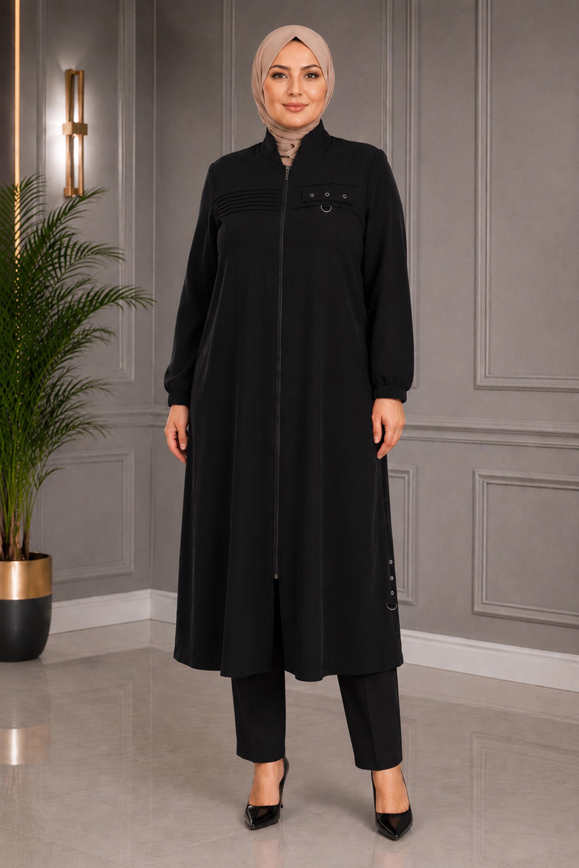 Tesettür giyim SİYAH KUŞGÖZÜ DETAYLI GİY ÇIK 45662