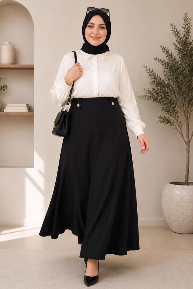 Hijab clothing BLACK PLUS SIZE BELL SKIRT 60690 - ALVİNA