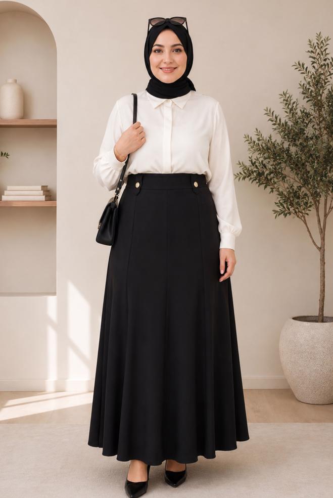 Hijab clothing BLACK PLUS SIZE BELL SKIRT 60690 - ALVİNA