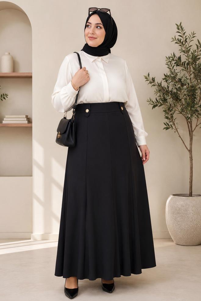Hijab clothing BLACK PLUS SIZE BELL SKIRT 60690 - ALVİNA