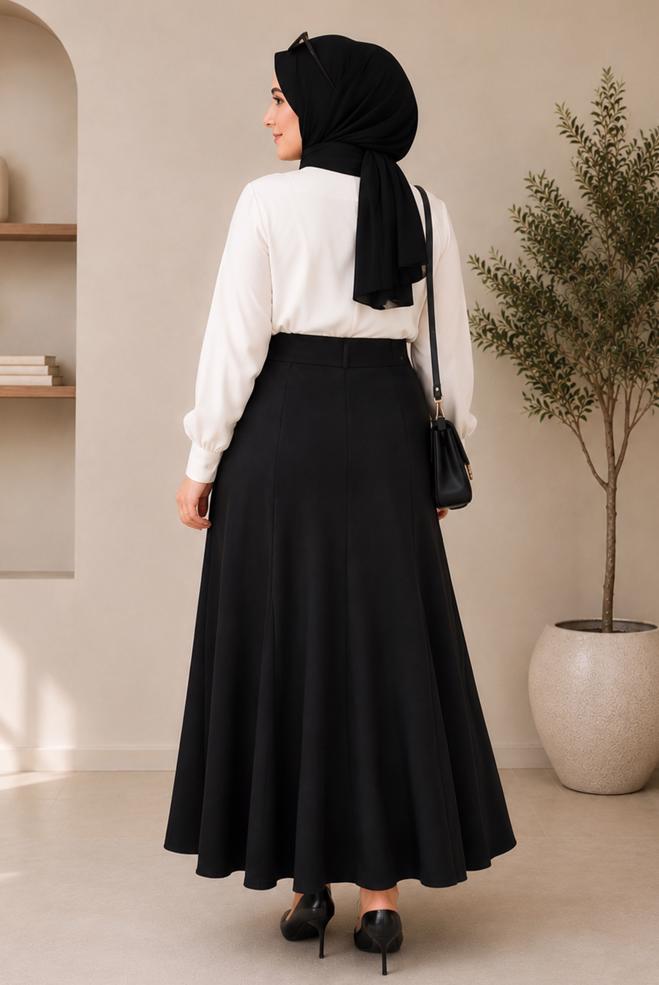 Hijab clothing BLACK PLUS SIZE BELL SKIRT 60690 - ALVİNA