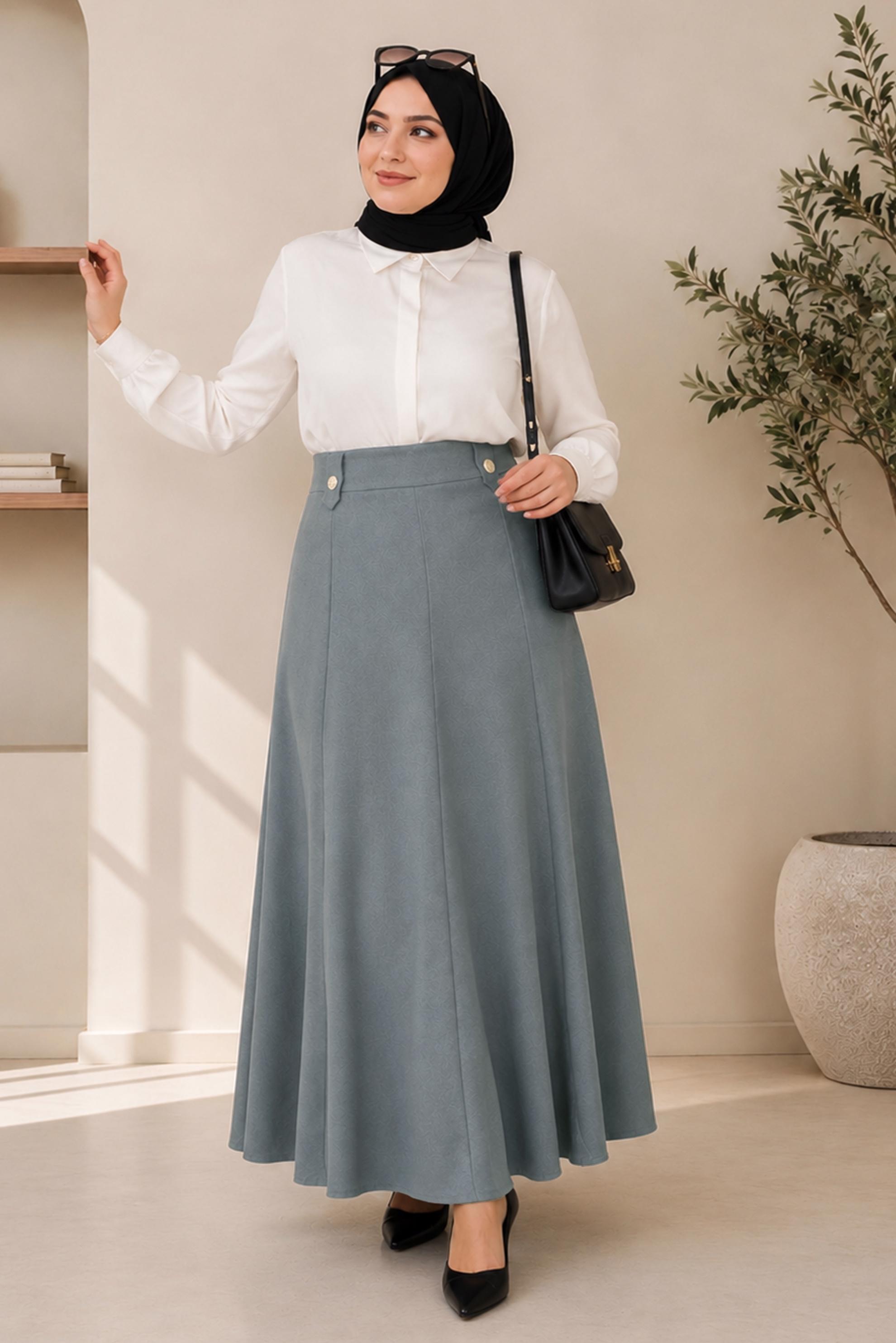 Hijab clothing GREY PLUS SIZE BELL SKIRT 60690