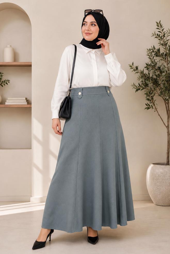 Hijab clothing GREY PLUS SIZE BELL SKIRT 60690 - ALVİNA