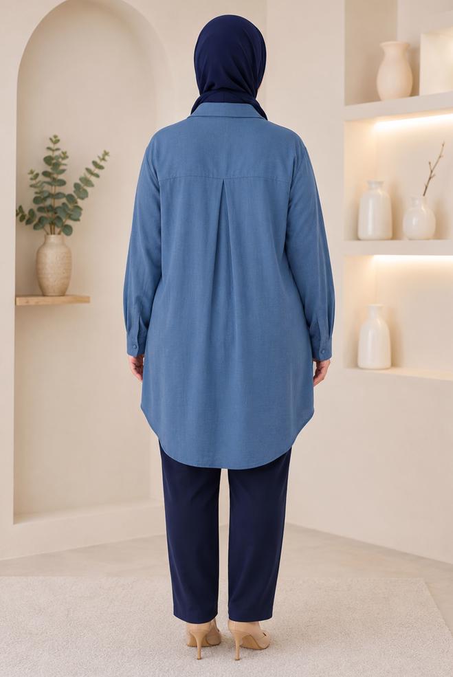 Hijab clothing NAVY BLUE GEM EMBROIDERED MUSLIN TUNIC 20794 - ALVİNA