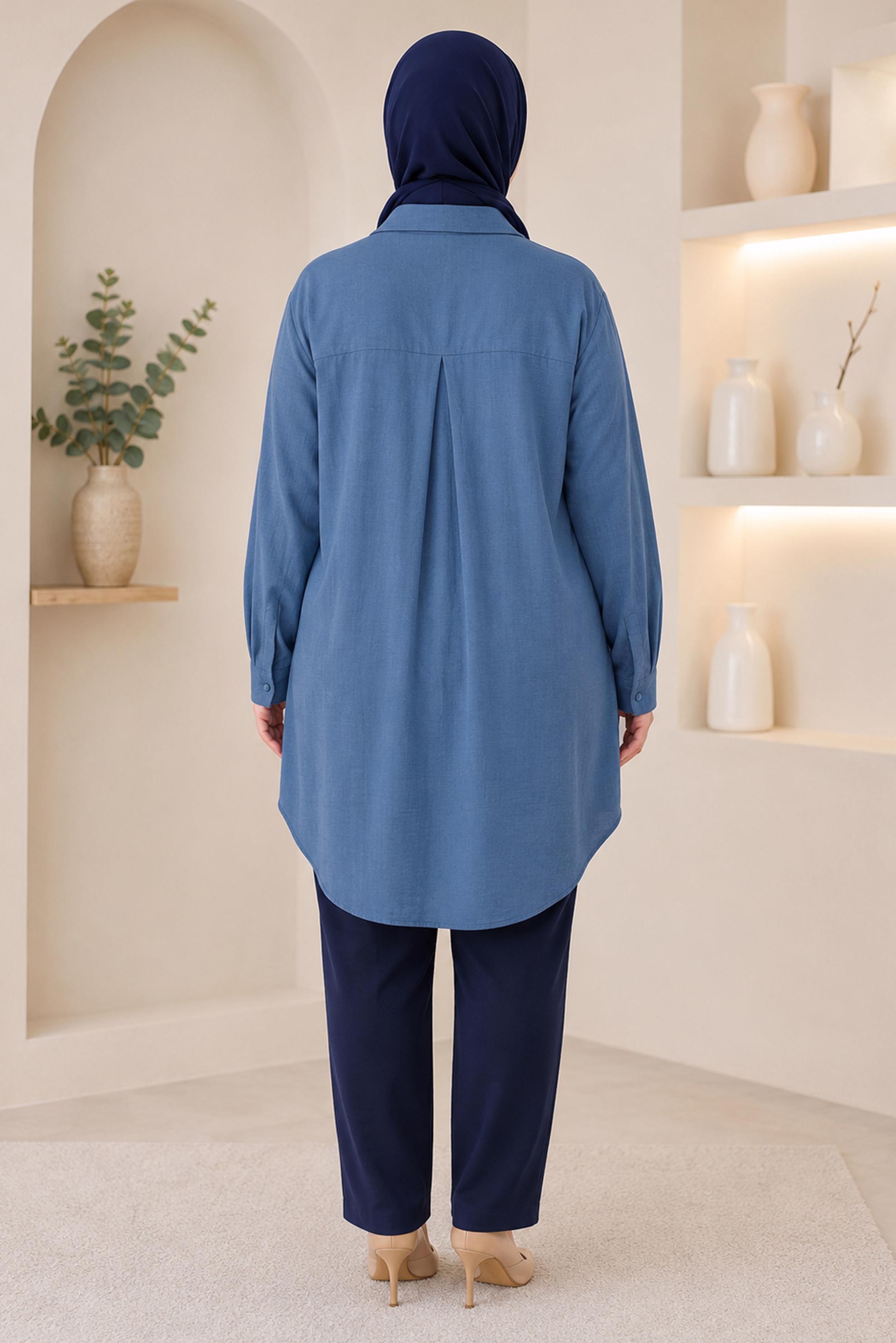 Hijab clothing NAVY BLUE GEM EMBROIDERED MUSLIN TUNIC 20794