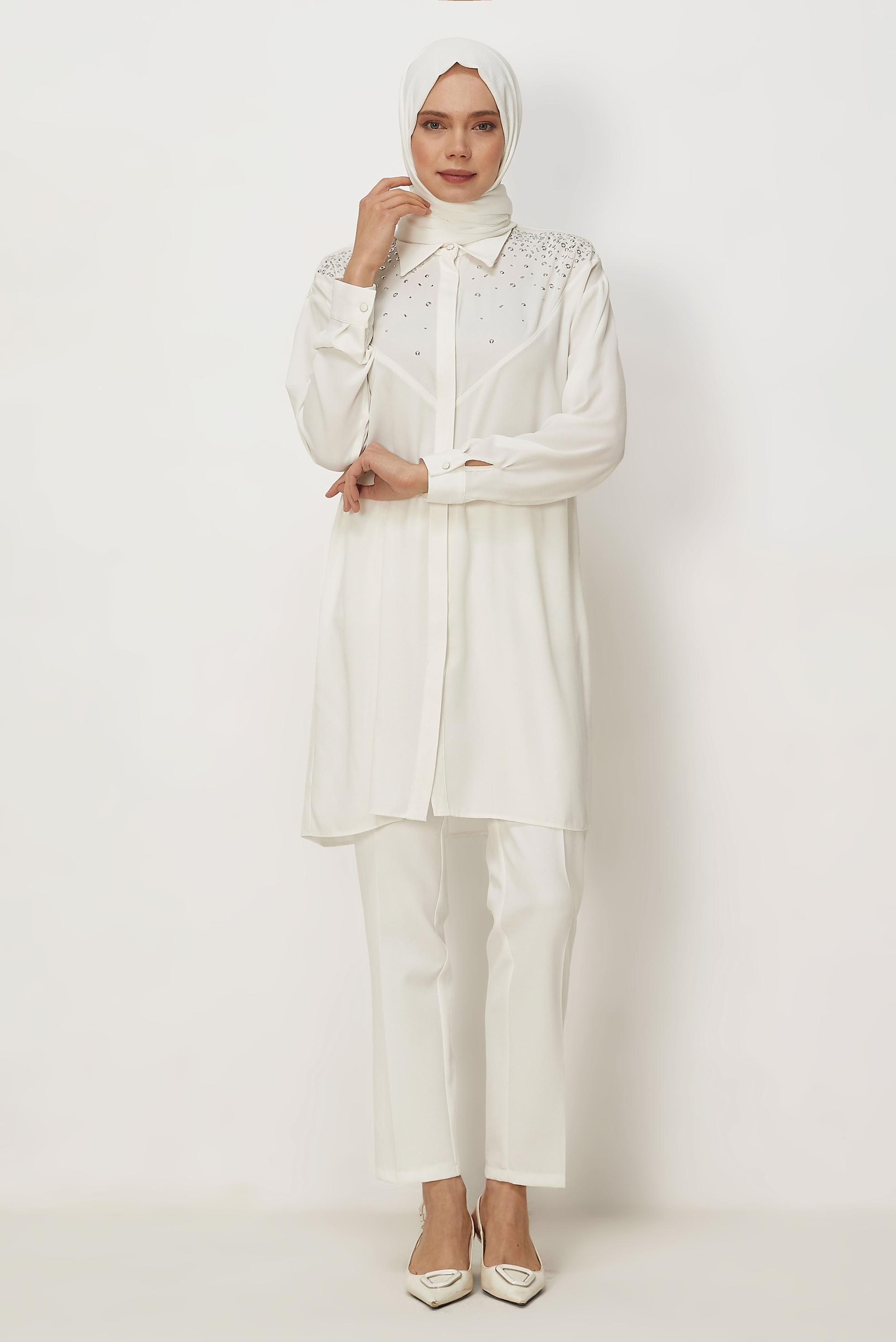 Hijab clothing WHITE STUD DETAILED TUNIC 45655