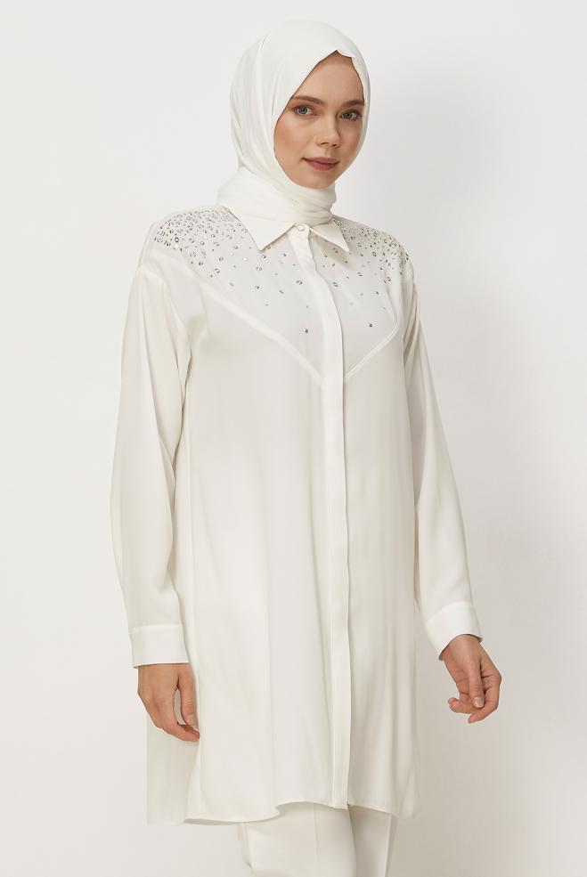 Hijab clothing WHITE STUD DETAILED TUNIC 45655 - ALVİNA