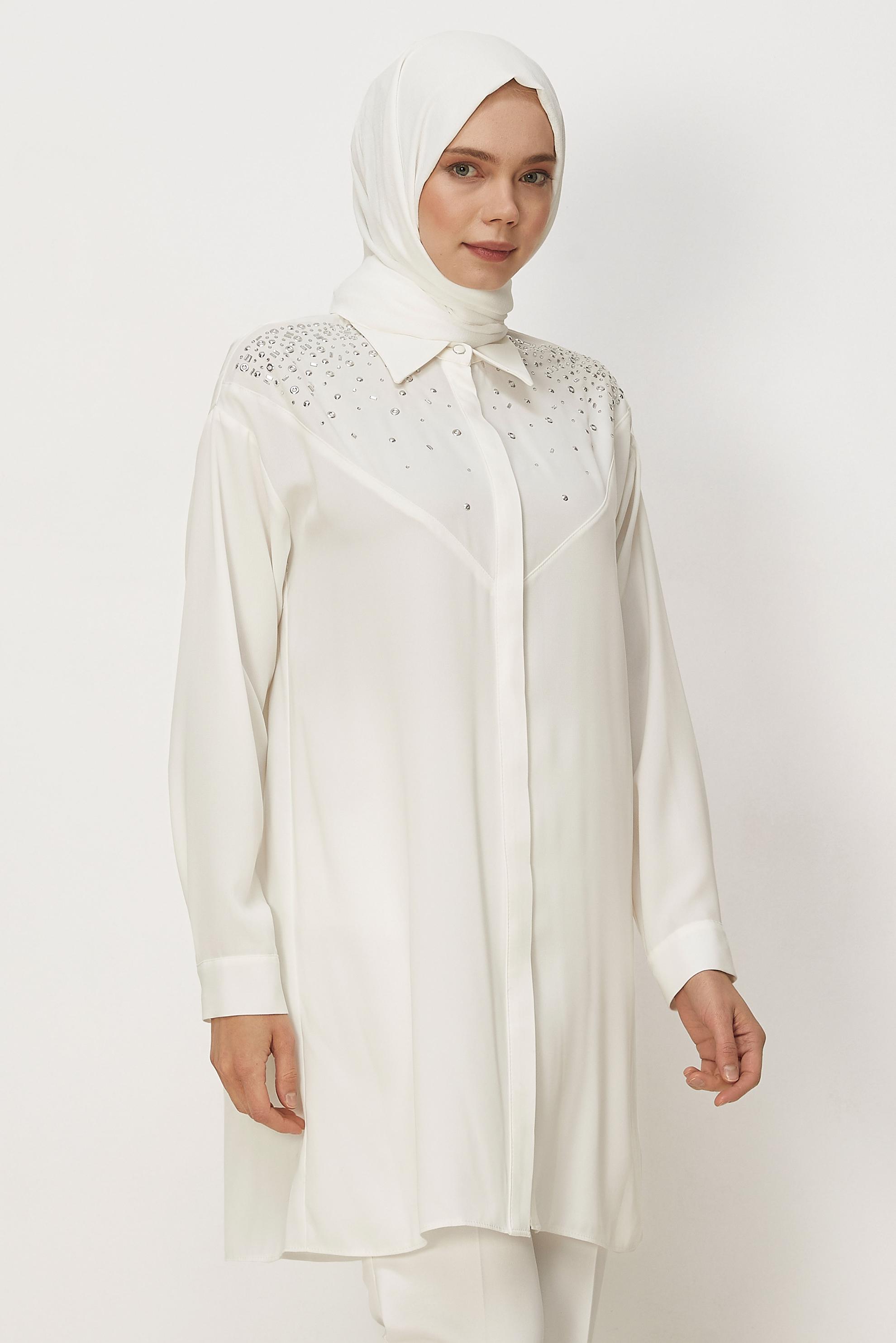Hijab clothing WHITE STUD DETAILED TUNIC 45655