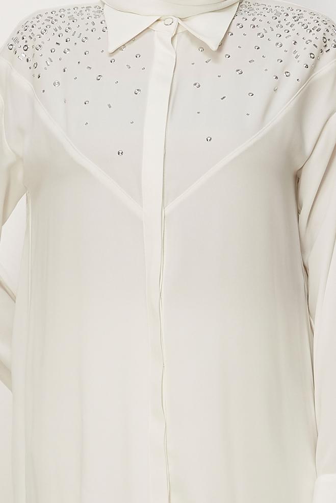 Hijab clothing WHITE STUD DETAILED TUNIC 45655 - ALVİNA