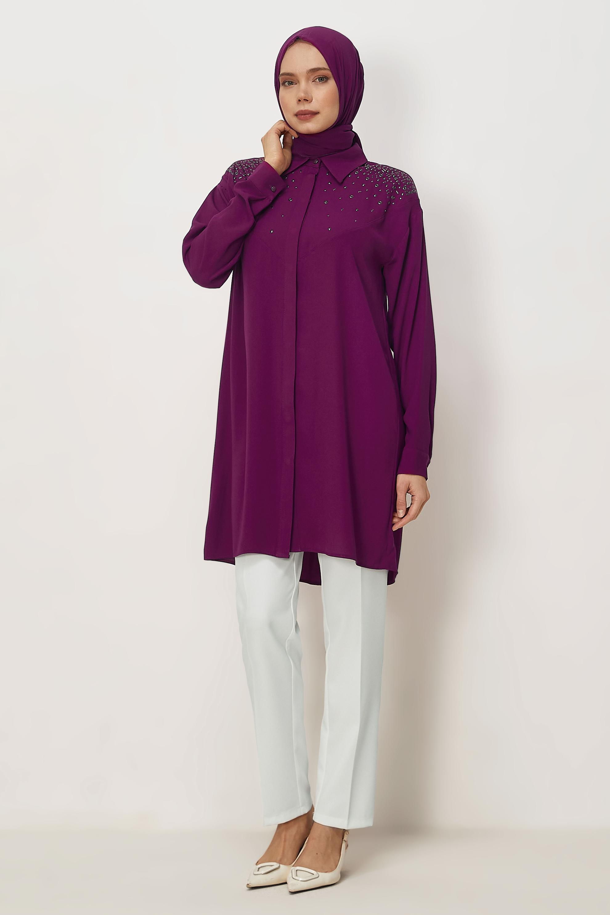 Hijab clothing BEIGE STUD DETAILED TUNIC 45655