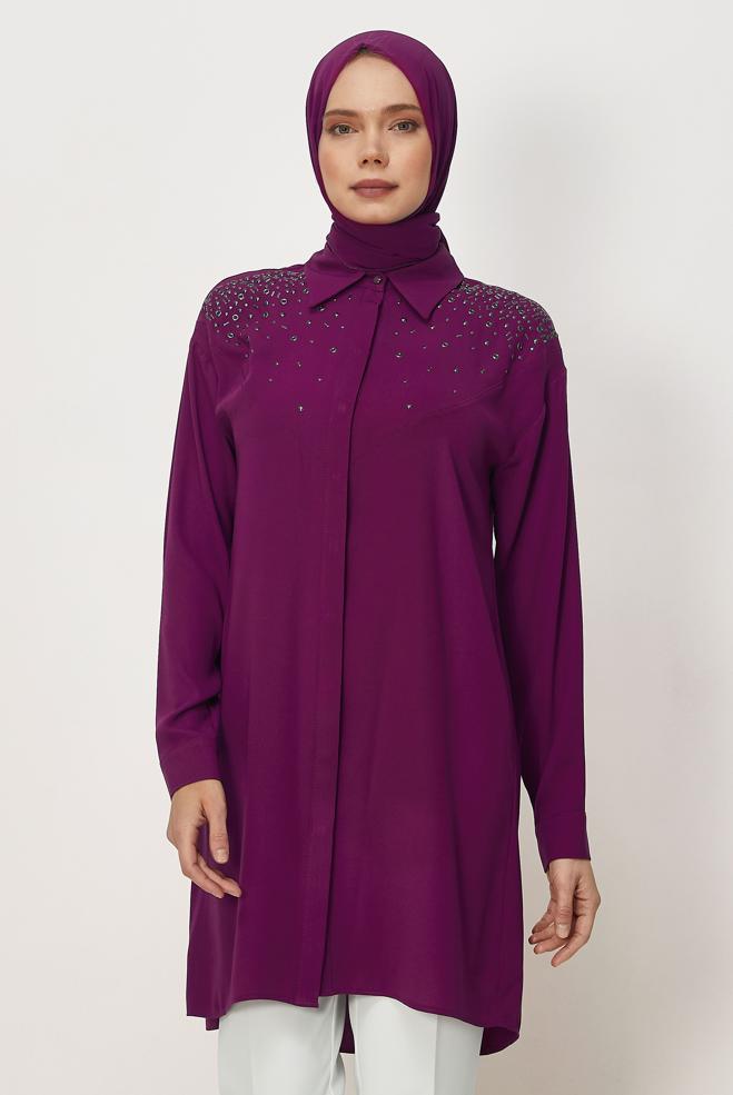 Hijab clothing BEIGE STUD DETAILED TUNIC 45655 - ALVİNA