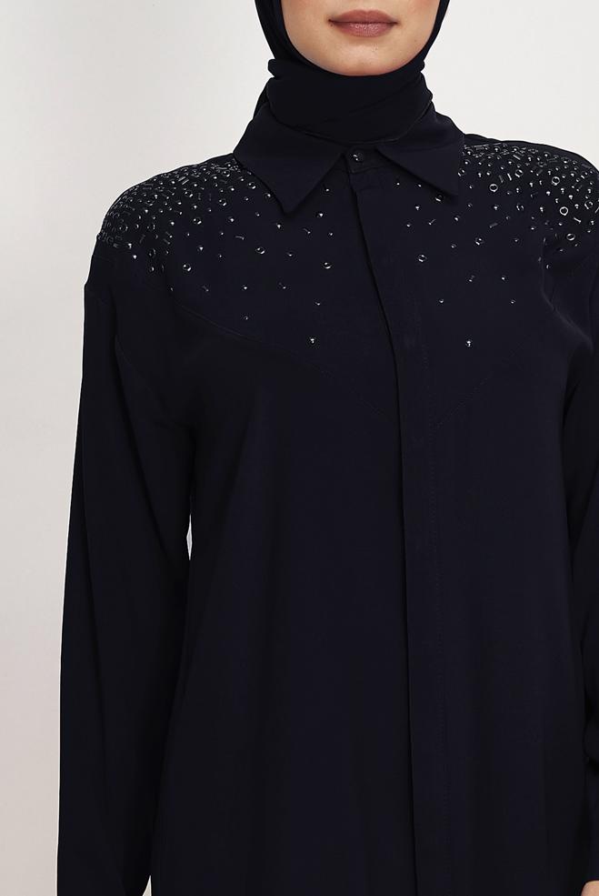Hijab-Kleidung NAVY BLAU TUNIKA MIT NIETEN 45655 - ALVİNA