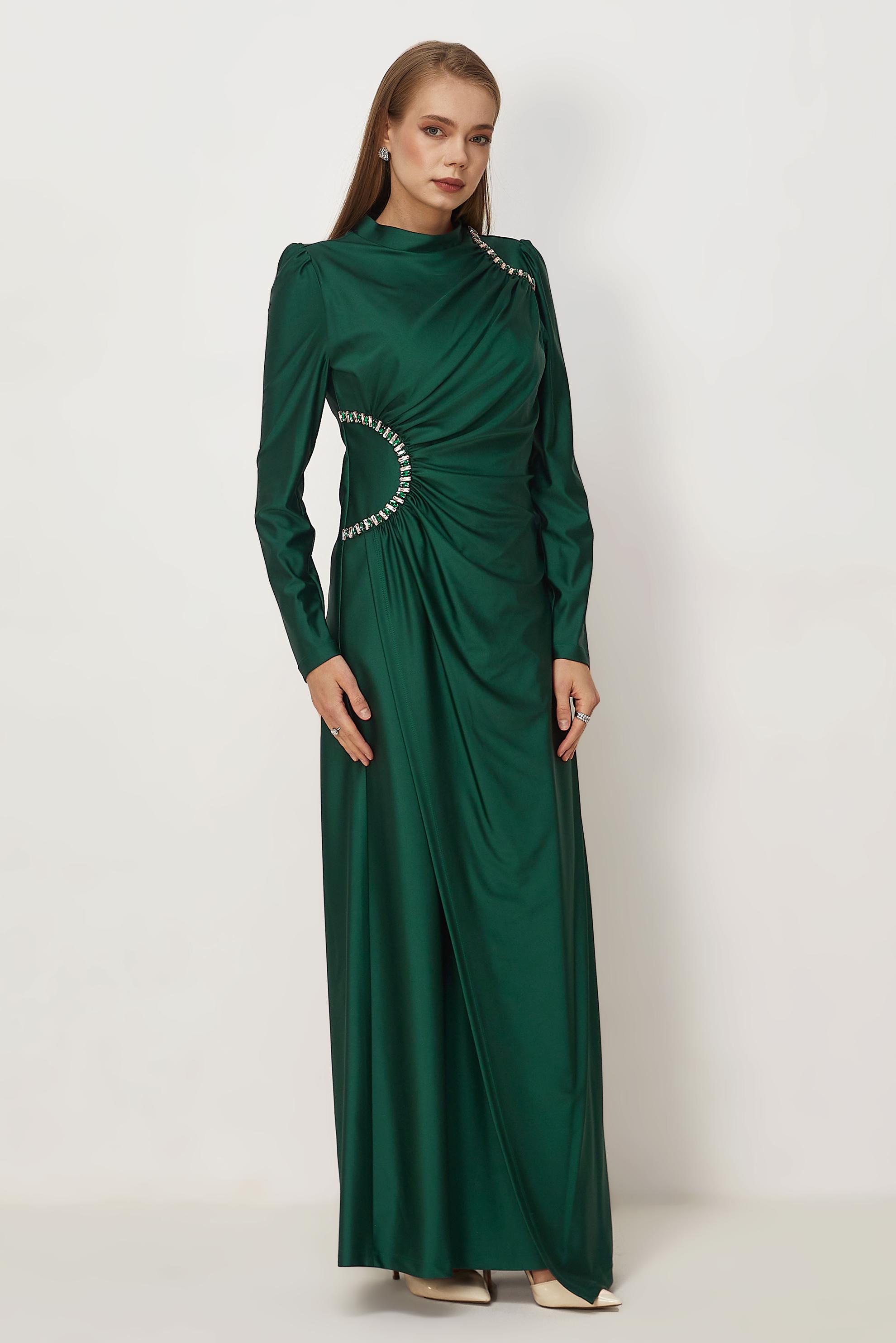 Vêtements hijab VERT ROBE DE SOIRÉE BRODÉE DE GEMMES 50530