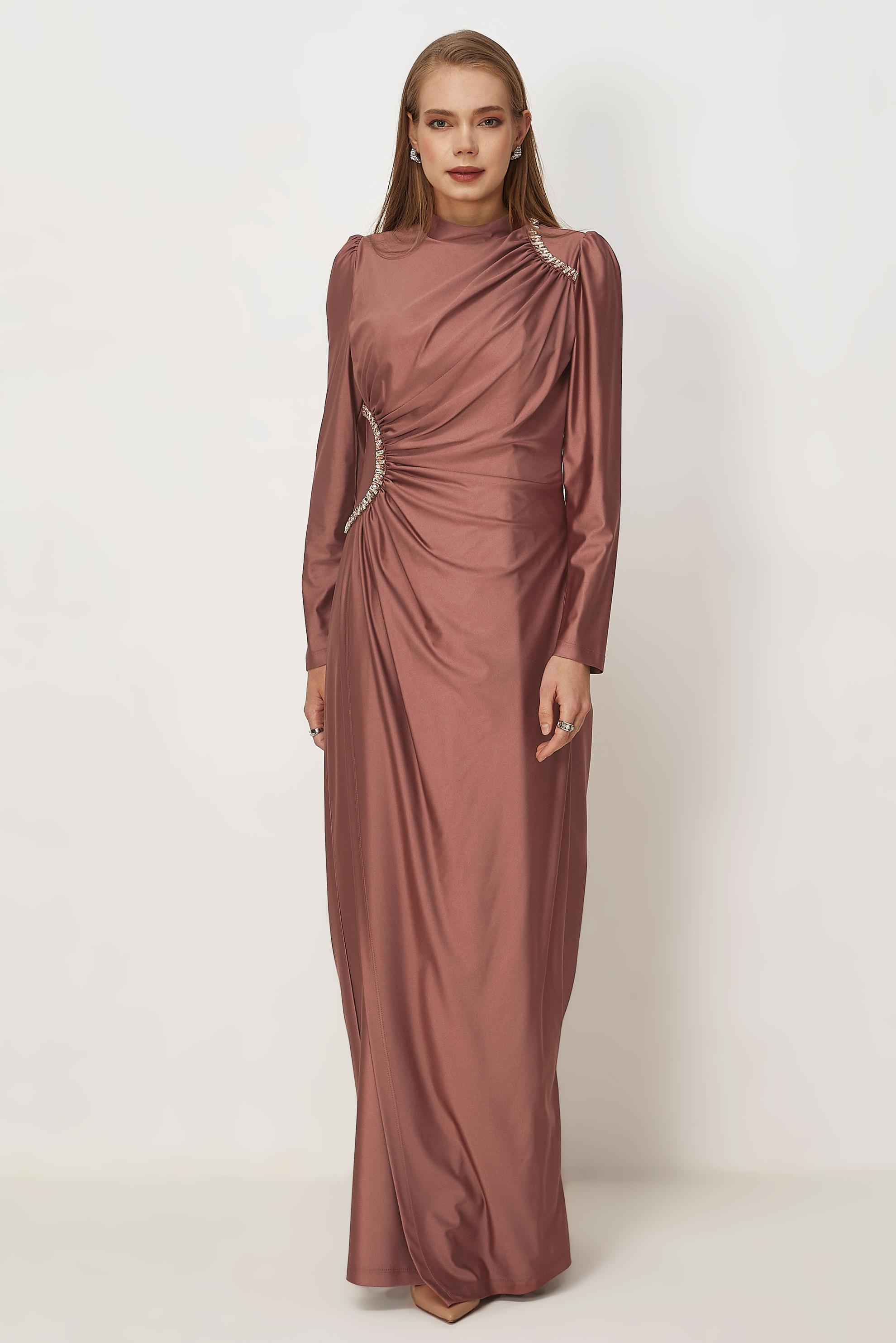 Vêtements hijab ROSE ROBE DE SOIRÉE BRODÉE DE GEMMES 50530