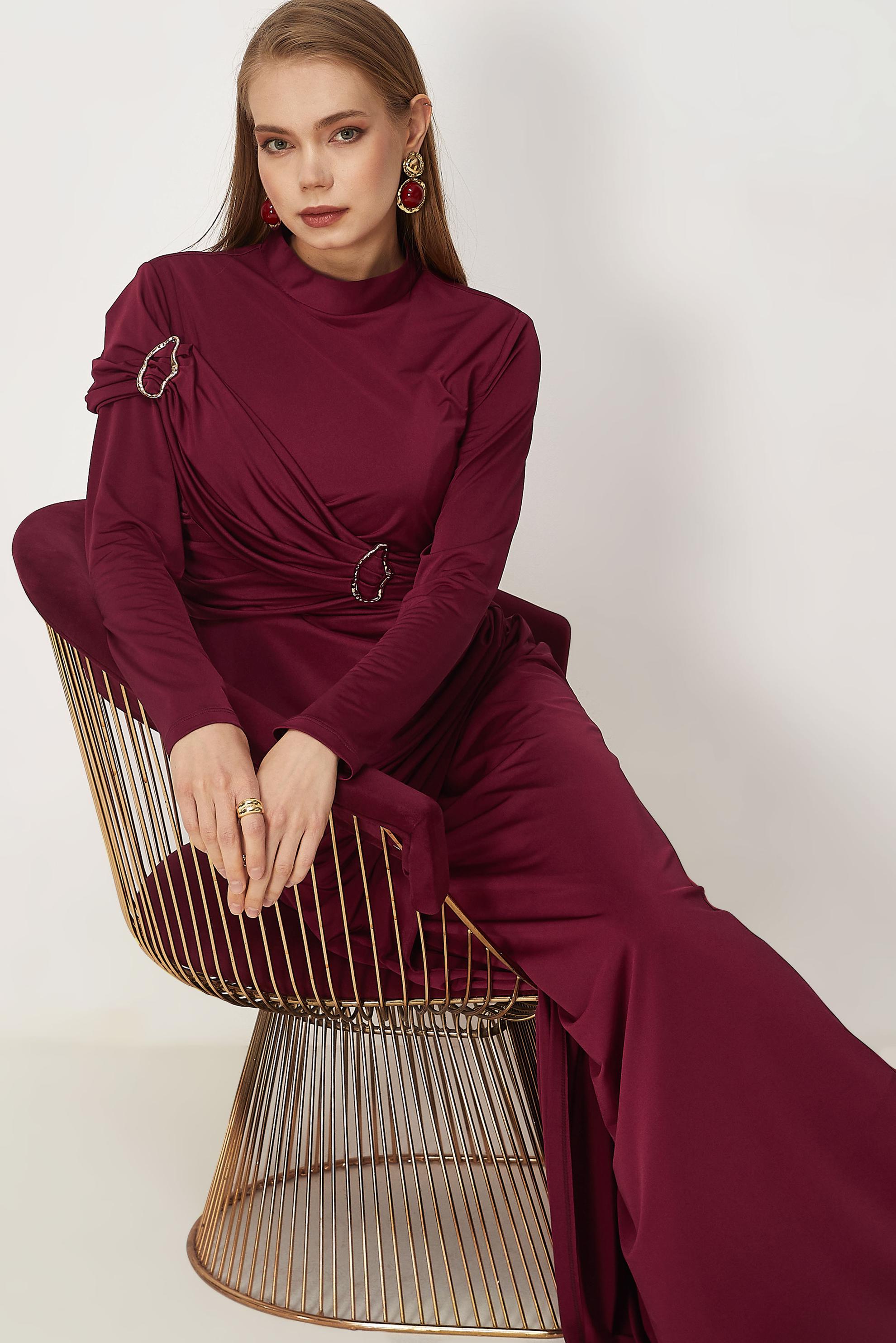 Vêtements hijab BEIGE ROBE EN SATIN DÉTAILLÉE DRAPÉE 50541