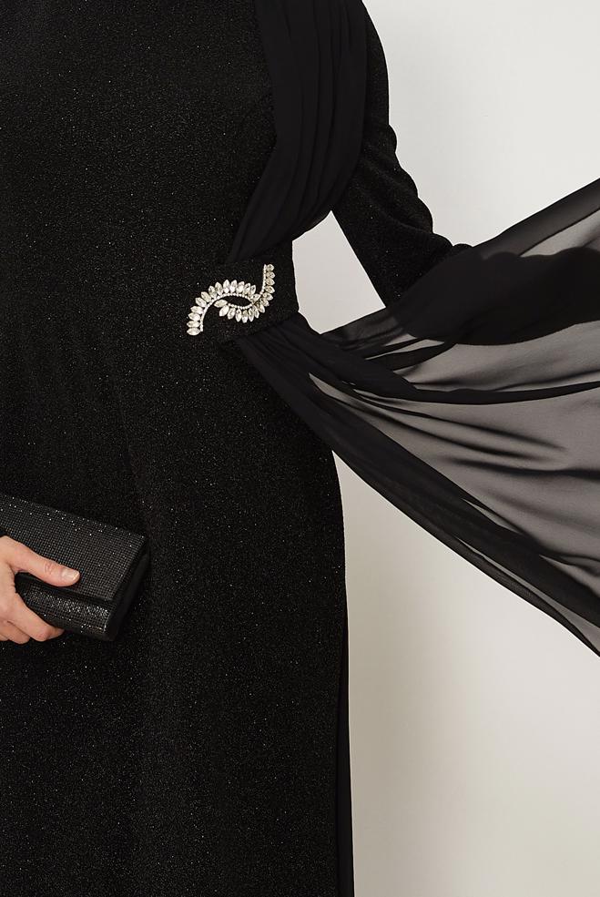 Vêtements hijab NOIR ROBE DE SOIRÉE DÉTAILLÉE EN TULLE 50550 - ALVİNA