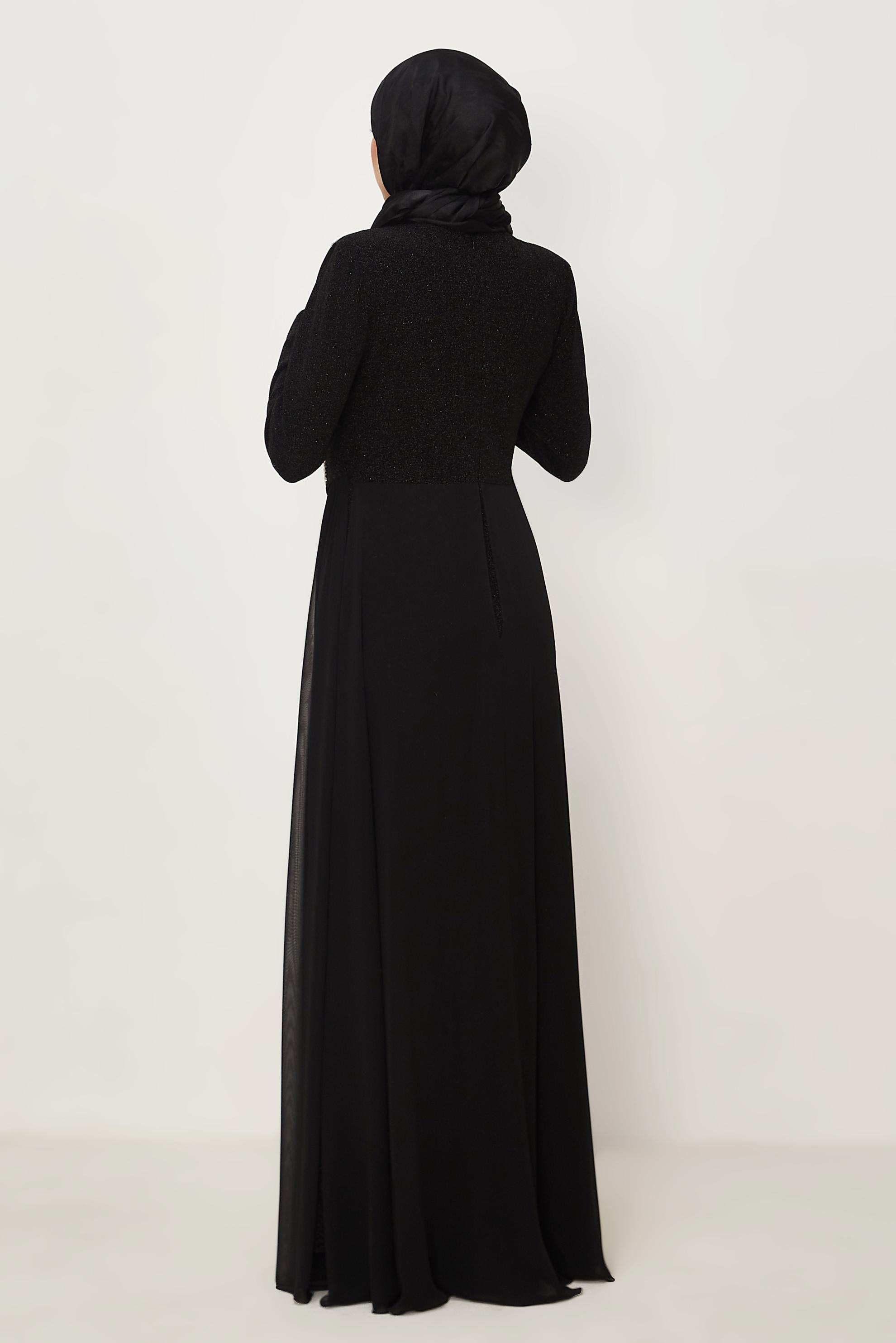 Hijab clothing BLACK TULLE DETAILED EVENING DRESS 50550