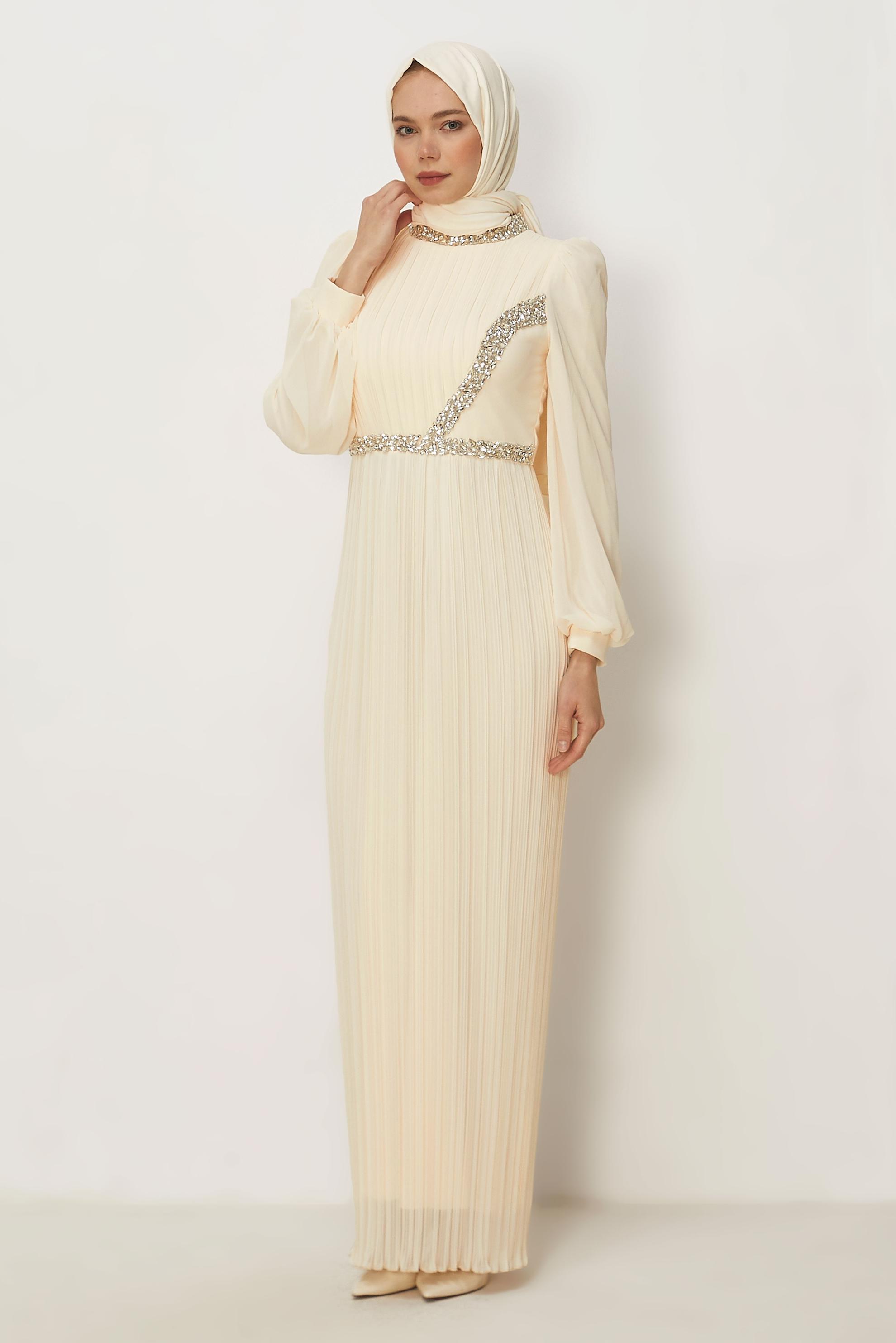 Hijab clothing ECRU CHIFFON EVENING DRESS 50552