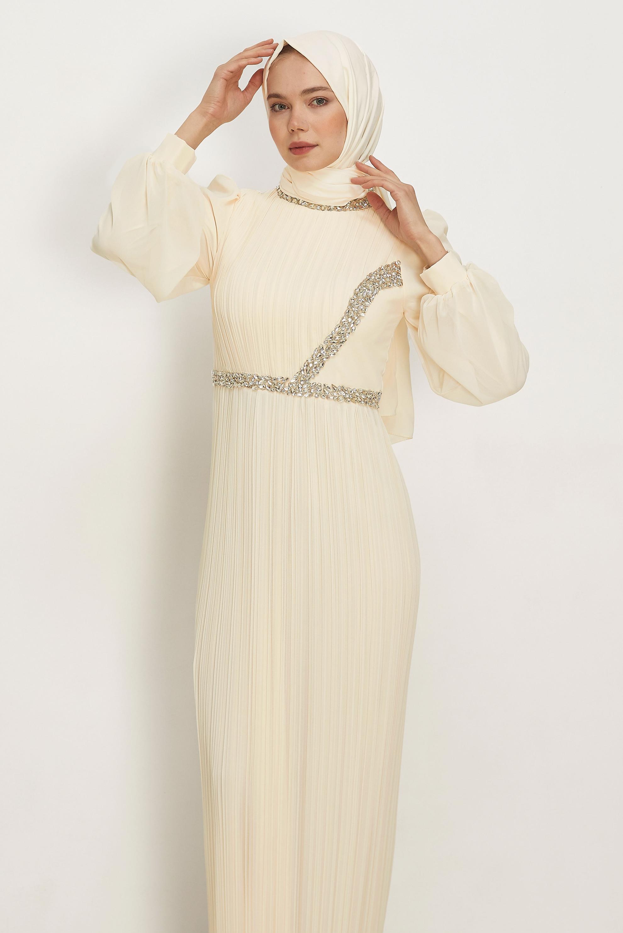 Hijab clothing ECRU CHIFFON EVENING DRESS 50552