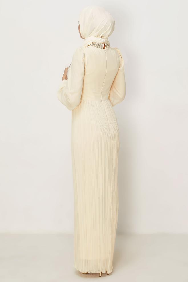 Vêtements hijab BEIGE ROBE DE SOIRÉE EN CHIFFON 50552 - ALVİNA