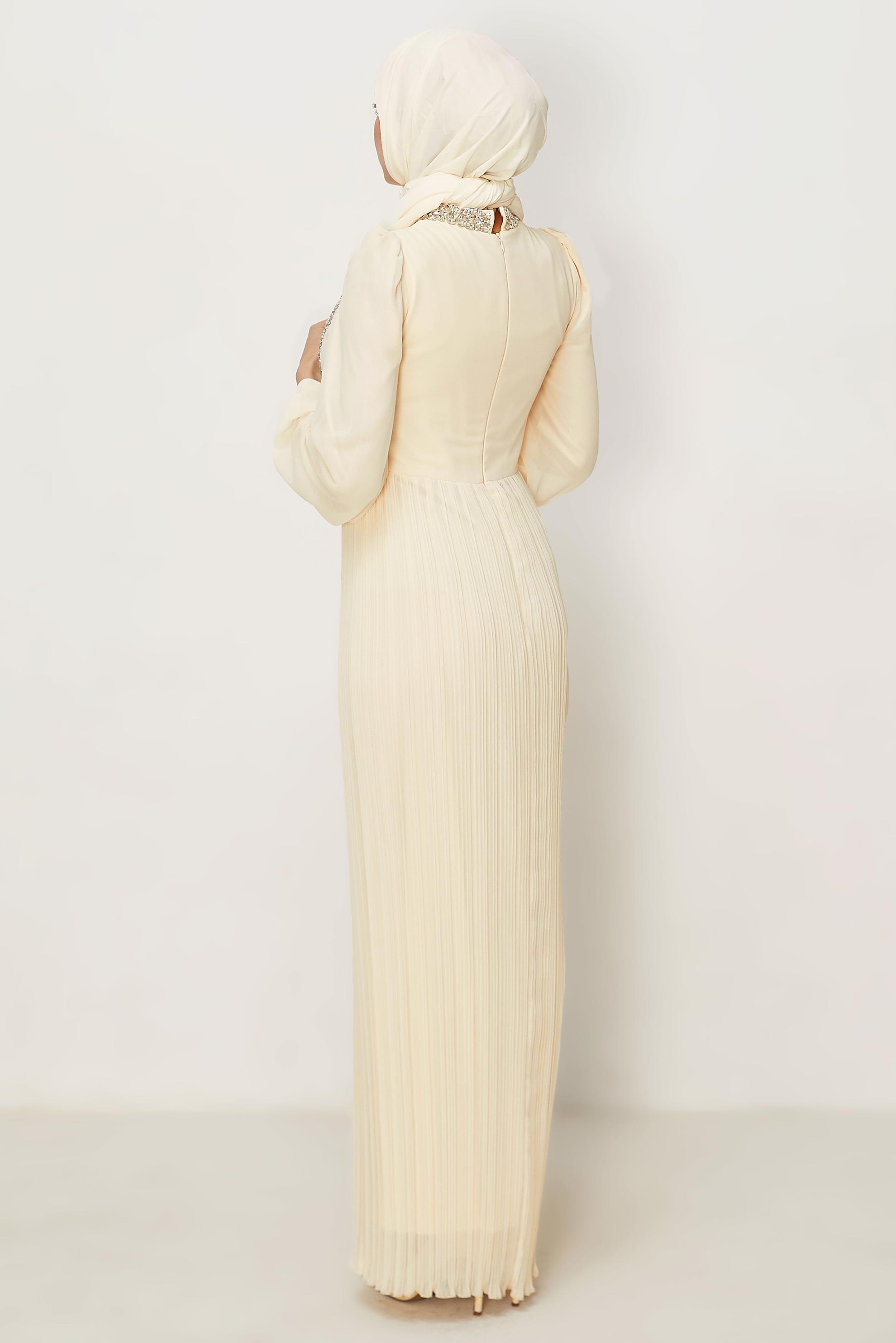 Hijab clothing ECRU CHIFFON EVENING DRESS 50552