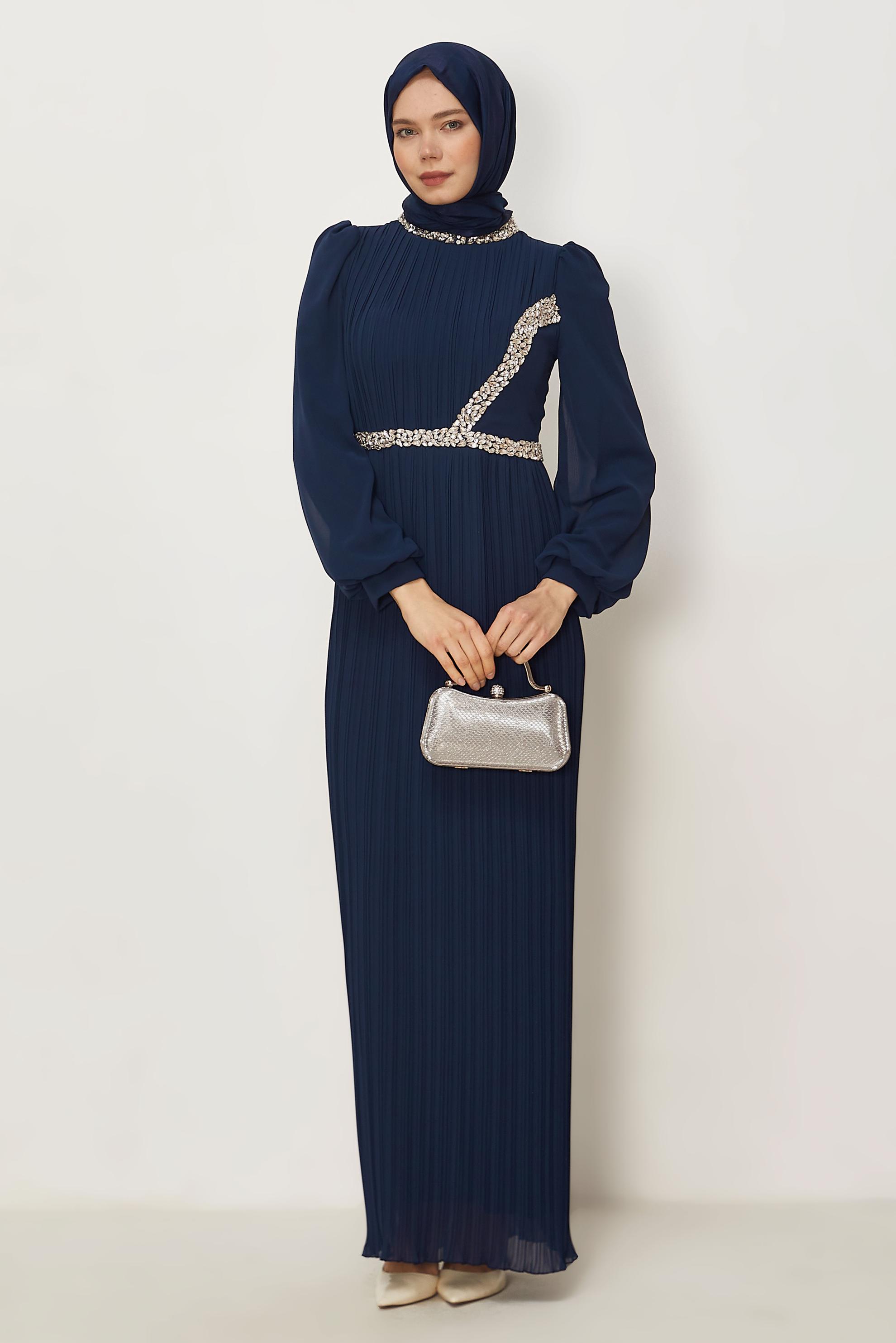 Hijab clothing NAVY BLUE CHIFFON EVENING DRESS 50552